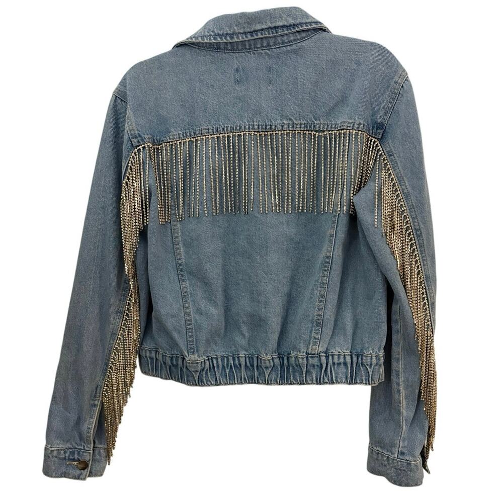 Fab’rik Denim Jean Jacket L Rhinestone Fringe Western Country Festival Sparkly - Picture 11 of 11